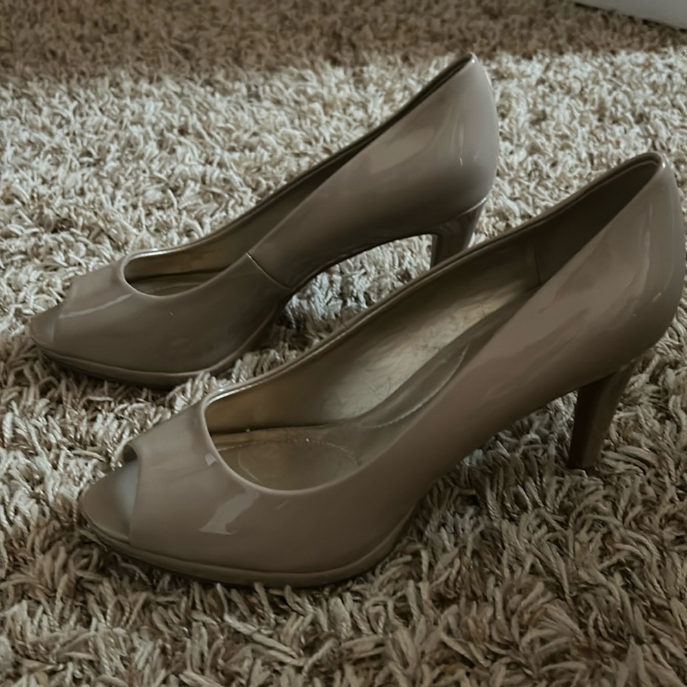 Nude open toe heels